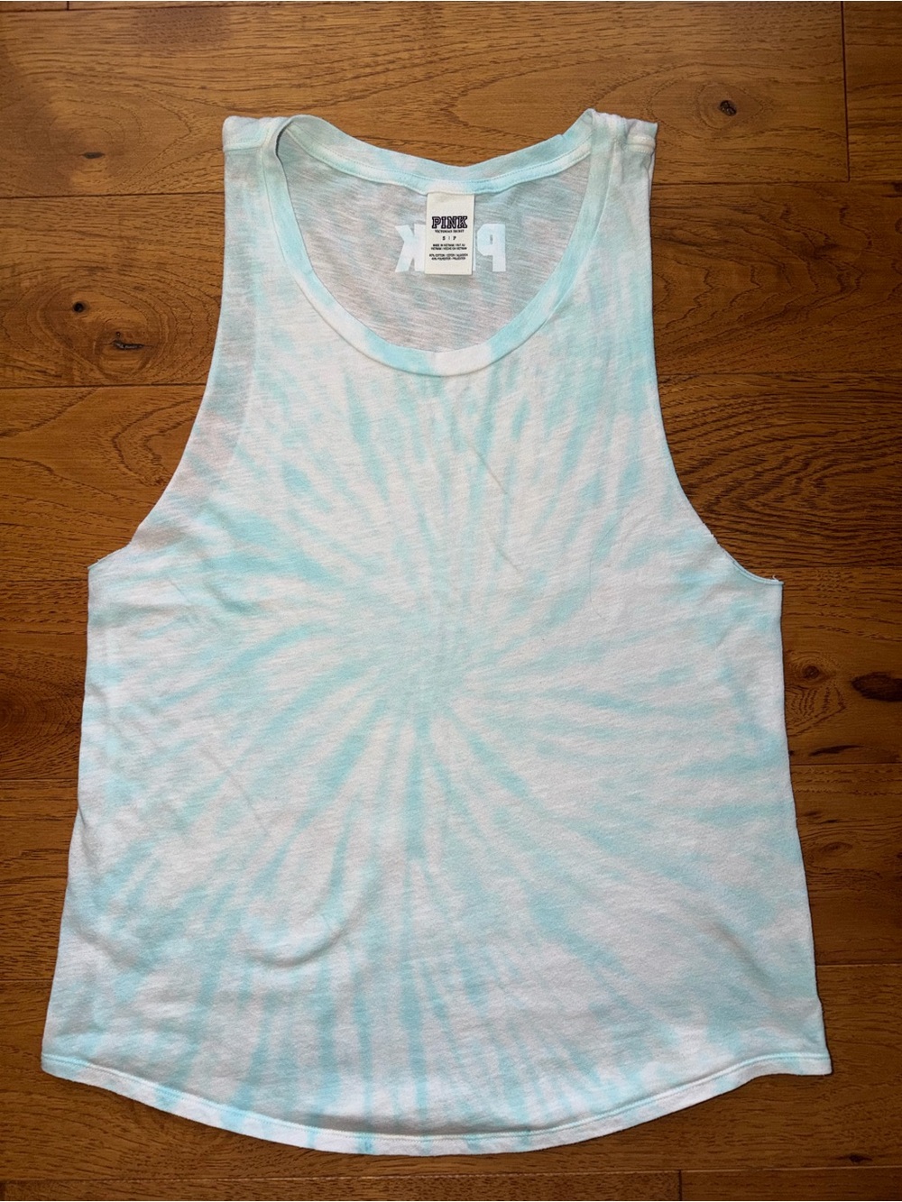Victoria's Secret PINK Blue and White Tie-dye Cotton Muscle Tank Top Size S